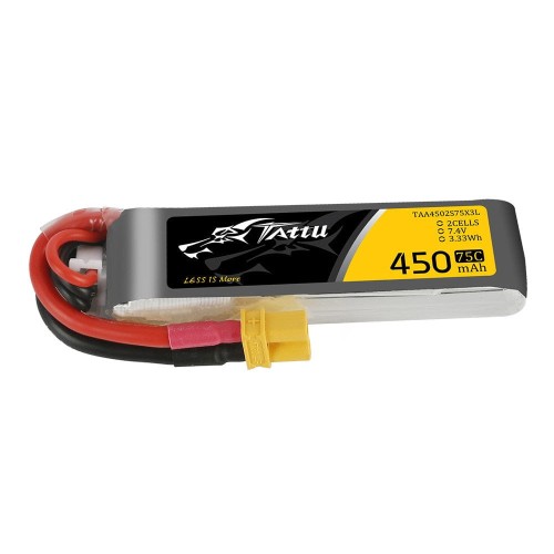 Tattu 2S 450mAh 7.4V 75C XT30 Long size - 1
