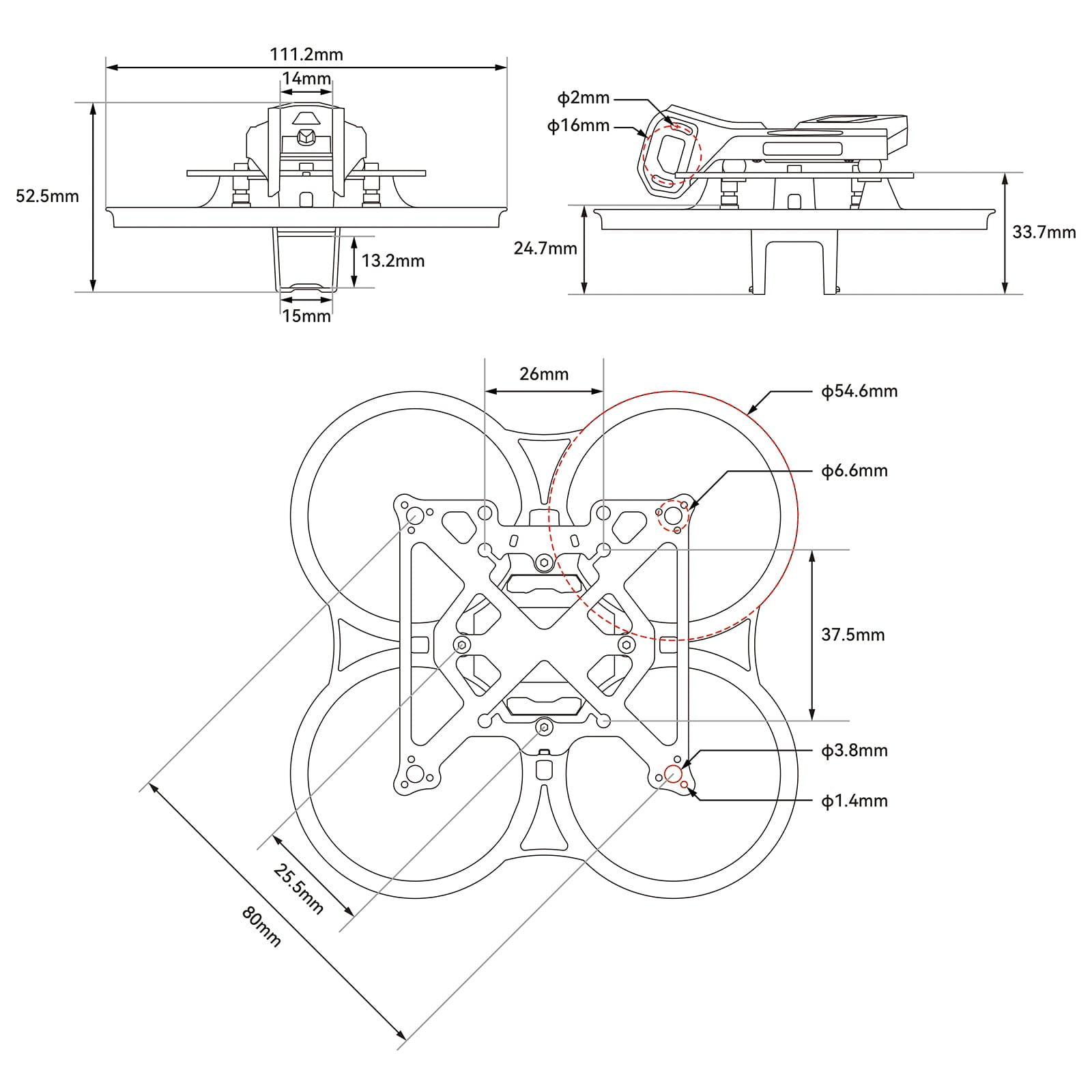 Pavo Pico II Brushless Whoop Frame — wymiary