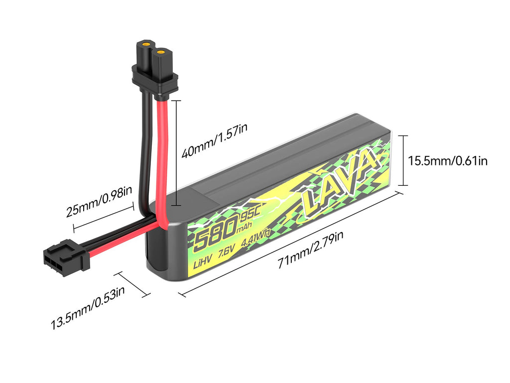 LAVA II 2S Battery 580mAh dimensions