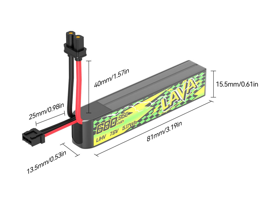 LAVA II 2S Battery 680mAh dimensions