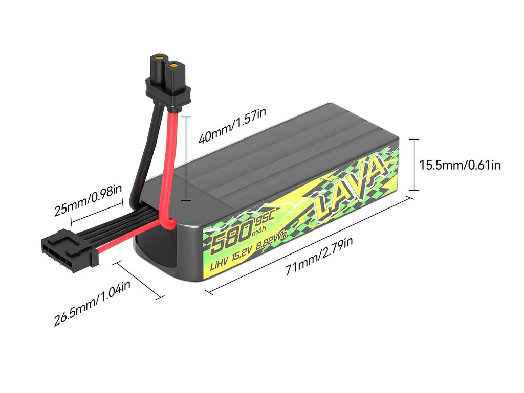 LAVA II 4S Battery 580mAh dimensions