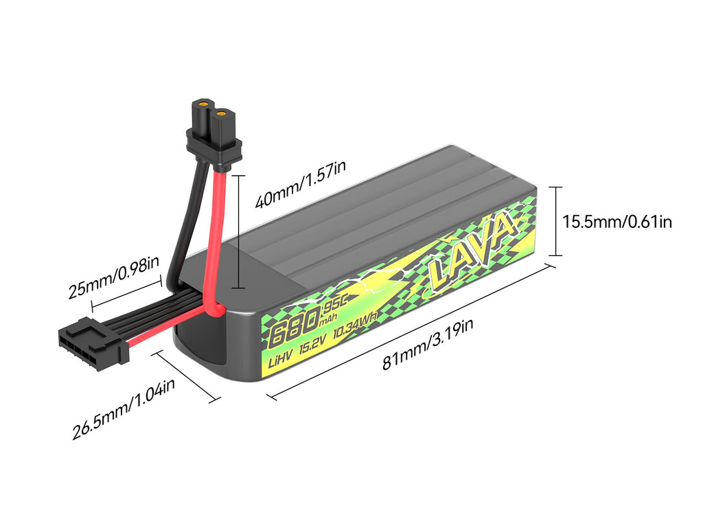 Wymiary LAVA II 4S 680mAh