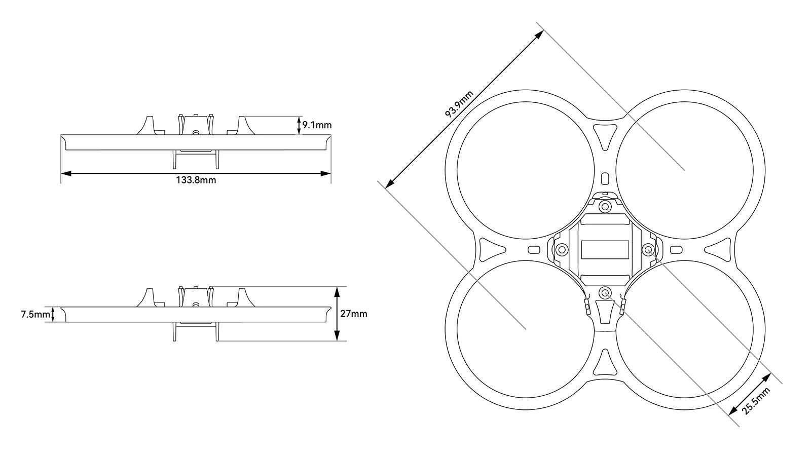Wymiary kanału whoop Pavo20 Pro II